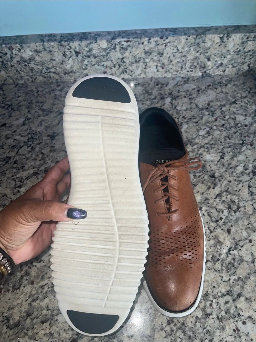 Cole Haan Tan Leather Perforated Oxford with White Sole